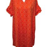 Umgee Tangerine Orange Dalmatian Print A-Line Swing Dress Ruffle Sleeve Size L Photo 0