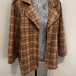 L.A. Blues Women's Brown Plaid Button Up Collared Jacket Workwear. Oversized. Photo 0