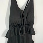 SheIn Black Women’s Ribbed Cutout Ruffle Waist Tie Back One Piece Swimsuit 1XL Photo 1