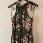Francesca’s Needle & Thread Green Feather Print Dress Halter Tie Neck NEW Large Photo 1