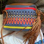 Tory Burch EUCđĽAUTHENTIC linen/braided leather zip top crossbody with tassels Photo 3