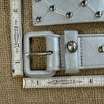 Calvin Klein Women’s Wide Soft Silver Metallic Studded Leather Belt And Buckle 34-37 1/2 Inches M/Lrg Photo 4