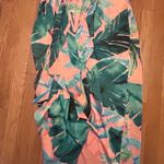 New York And Company  Pink Tropical Faux Wrap Silky Maxi Skirt XL Photo 0