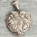 Vintage 925 Sterling Silver Heart Locket Pendant Floral Engraved Jewelry Photo 0