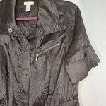 Chico's Women's SZ 1 Shimmer Brown Snap up Short Sleeve Tencel Roll Tab Sleeve Photo 2