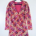 Endless Rose Women Dress Pink Mini V Neck Overall Sequin Long Sleeve Party Large Photo 1