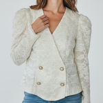 Vintage HW Collections Lace Puff Shoulder Blazer With Faux Pearl Gold Buttons Size 10 Photo 0