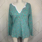 Anthropologie Roberta Roller Rabbit Blooms Pajama Top Tee Henley Floral Green Size US Small‎ Photo 3