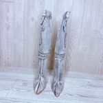 Denim light wash blue jean Raw Edge Pointy Toe Stiletto High Leg Boots 7 pocket Photo 2