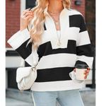 Womens Oversized Sweatshirt Casual Striped Long Sleeve Half Zip V Neck Pullover Size XL Photo 1