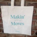 Mate the Label New  Beige Organic Cotton Makin' Moves Teal Green Tote Bag Women's Photo 3