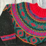 Vintage 1990 IVY Hand Knit Fair Isle Multicolor Knit Sweater Black Photo 3
