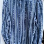 FRNCH  Paris blue high neck smocked cuffs striped blouse size small Photo 1