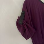 Alice + Olivia Silk Blend Mini Dress Purple Black Faux Leather Roll Tab Sleeves Photo 2