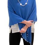 The Peyton Blue Knitted Poncho Sweater w/ Faux Fur Trim Size undefined Photo 0