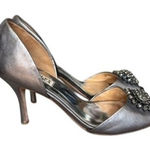 Badgley Mischka  Lacie‎ D'Orsay Heels Sz 8.5 Silver Leather Embellished Classy Photo 0