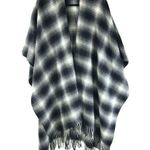 Urban Outfitters Ecote Womens Poncho Sweater Wrap Fringe Plaid Black White Photo 0
