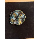 Handcrafted Ceramic Brooch Pin With Gold Leaf Accents & Artistic Blue Photo 2