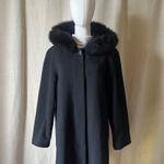 Vintage Kristen Blake Black Wool Cashmere Coat Fox Fur Hooded Coat Size 10P Photo 2