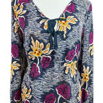 Tory Burch Silk Navy/White/ Purple Floral Peplum Style Blouse Small Photo 0