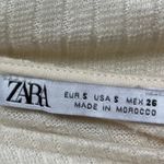 ZARA  Womens White Cream Ribbed Tie Long Sleeve Crew Cropped Sweater Top Size S Photo 5