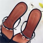 Amina Muaddi Tina Crystal Charm Sandal Satin Black Pendants Heels Photo 7
