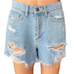 SNEAK PEEK Frayed Hem Distressed Denim Light Blue Jean Shorts ~ Women's SMALL Photo 1