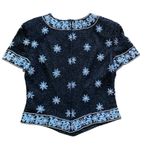 VINTAGE PAPELL BOUTIQUE Top Womens Sz Small Black Floral Beaded Hollywood Glam Photo 4