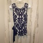 Joy Joy  Floral Printed Tie Waist Sleeveless Top- Navy/Ivory size M Photo 2