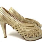Prada gold Beige Leather Strappy Open Toe Platform heel Pumps size 35.5 Photo 4