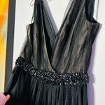 Badgley Mischka Black pleated Tulle Chiffon V-neck Gown size 2 Photo 4