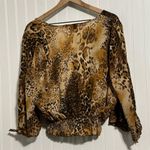 VTG Cara New York Leopard Top 1X Plus Sz Sheer Smocked Wrap Y2K Mob Wife Blouse Tan Photo 2