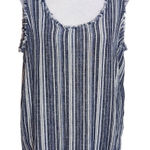 Caslon Navy and White Striped Tank Top Size Medium Linen Blend Tank Photo 0