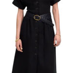 Madewell NWT  Pleated Midi Shirt Dress 100% Linen Black Size Medium Photo 0