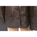Motto Womens Brown Notch Collar Lined Leather Blazer Jacket Size Small 6/8 Photo 2