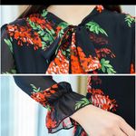 Black Red Floral Tie Bow Neck Maxi Long Dress Sheer Long Sleeve size 14 NWT Photo 5