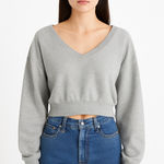 Urban Outfitters  Gray V-Neck Oversized Cropped Sweatshirt Size S Photo 0