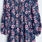 Billabong  women long sleeve floral blue crinkle dress deep V neck with strings S Photo 5