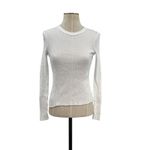 Enza Costa Scalloped Long Sleeve Crew Tee Shirt Top in White Size Small Photo 2