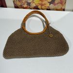 The Sak  Crochet Braided Leather Handle Hi I Satchel Tote Shoulder Bag Brown Photo 15