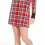 Betsey Johnson Red Pink Plaid Fleece Velour Lounger Hoodie Dress Medium Photo 0