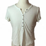 Pilcro White Ribbed Henley Top Button Up Short Sleeve Casual T-Shirt Photo 0