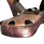 Calleen Cordero Wood Platform Sandals Embossed Leather Sculpted Heel Size 9 Brown Photo 9