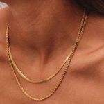 18k Gold PVD over Stainless Steel Multilayer Herringbone & Rope Chain Necklace Photo 0