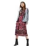 Topshop Embroidered Midi Dress Size 6 Boho Bishop Sleeves Wedding Novelty Fall Photo 4