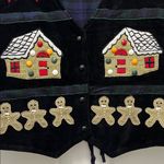 Velvet Black Vest with Holiday Gingerbread House Design Photo 4