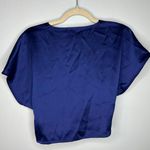 House of Harlow 1960 Twist Front Satin Blouse Size Medium Blue Top NWT Photo 1