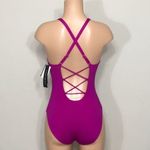 La Blanca Magenta lace up high neck. 6DD/ top. NWT Photo 3