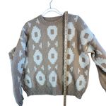 Vintage 1980s Made in Italy Wool Blend Sweater L Beige Ivory Geometric Pattern Tan Size L Photo 5