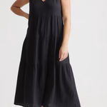 Quince 100% Organic Cotton Gauze Tiered Maxi Dress Black Small Photo 0